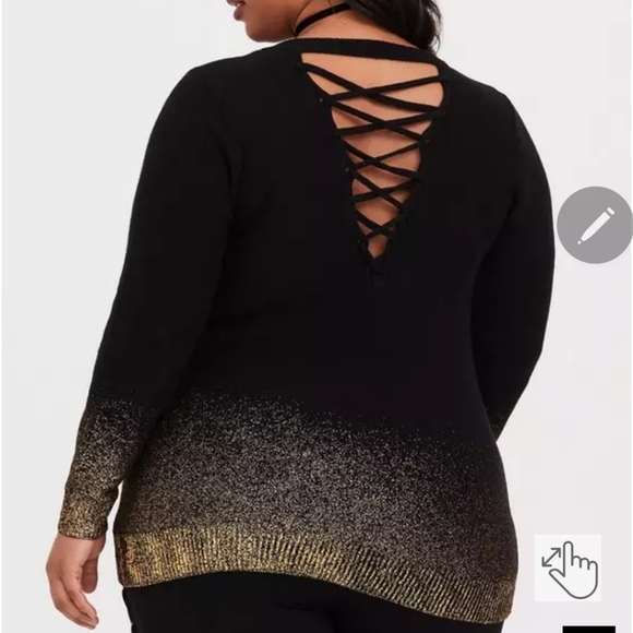 🍂🍁Torrid 1x Black Gold Ombré Strappy Sweater - Picture 2 of 6
